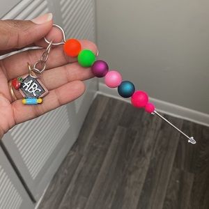 Teacher, School Themed Beaded Pokey Tool with ABC Chalkboard Charm.